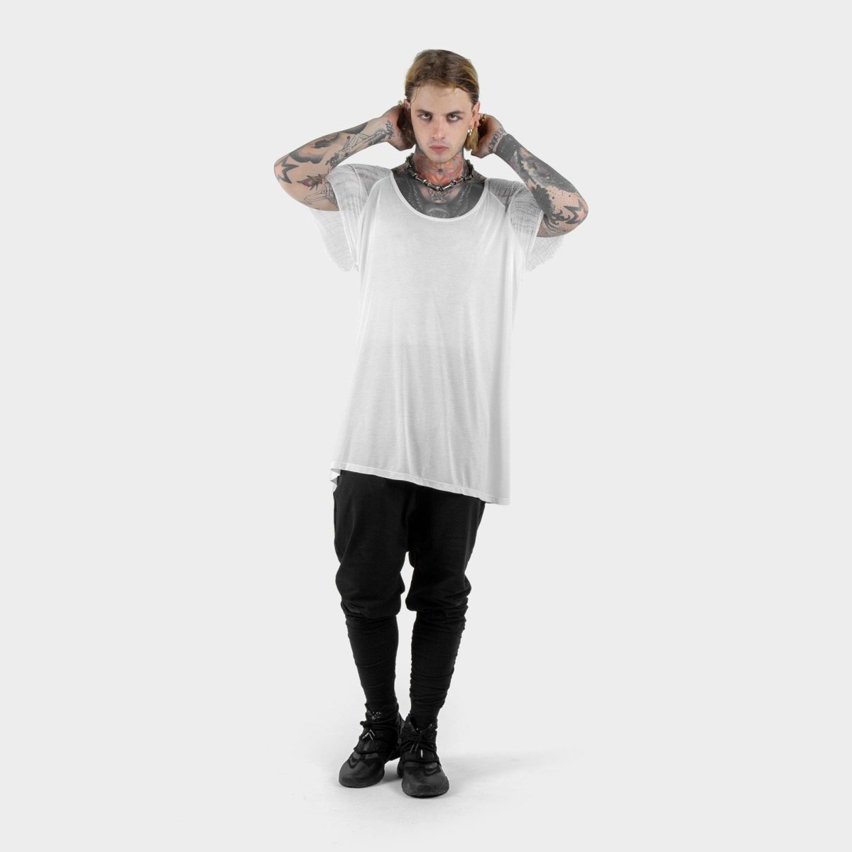 Mens White Shredded Raglan Modal - eleven44