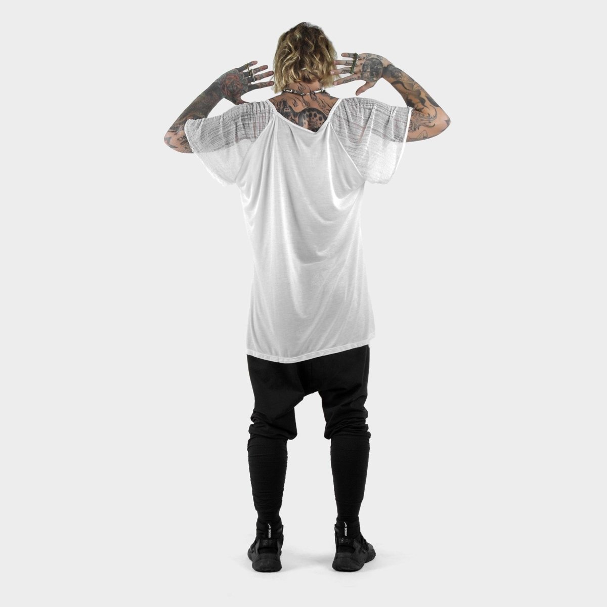 Mens White Shredded Raglan Modal - eleven44