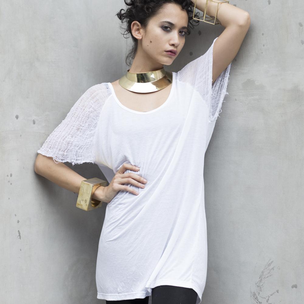 White Shredded Raglan Top Modal - eleven44