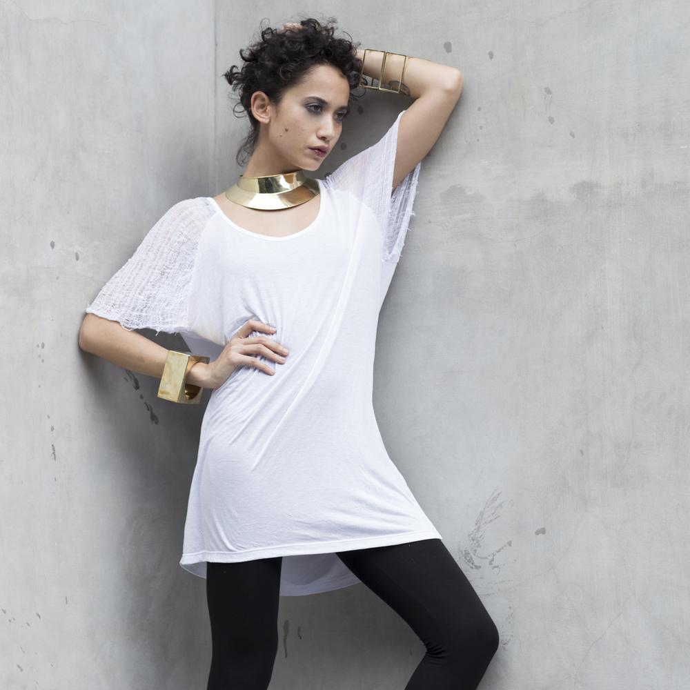 White Shredded Raglan Top Modal - eleven44