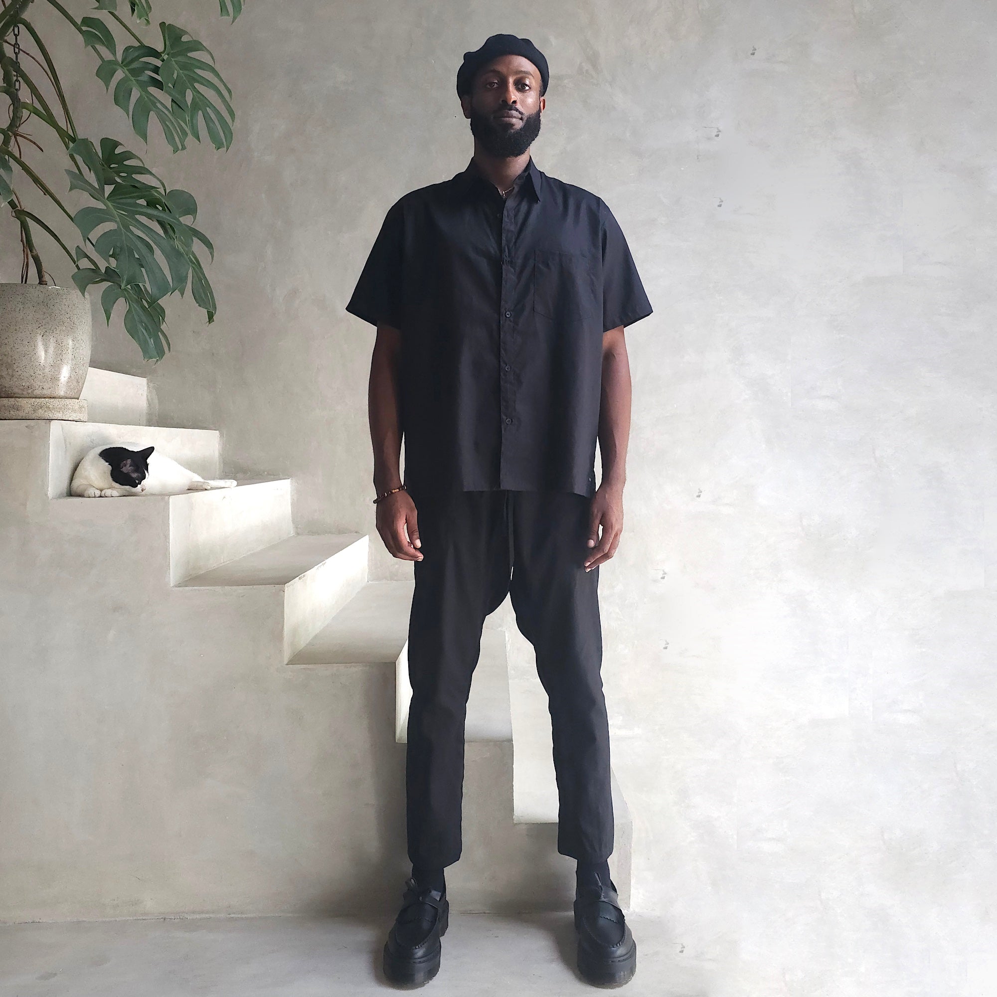 Hemp Button Shirt Black Men