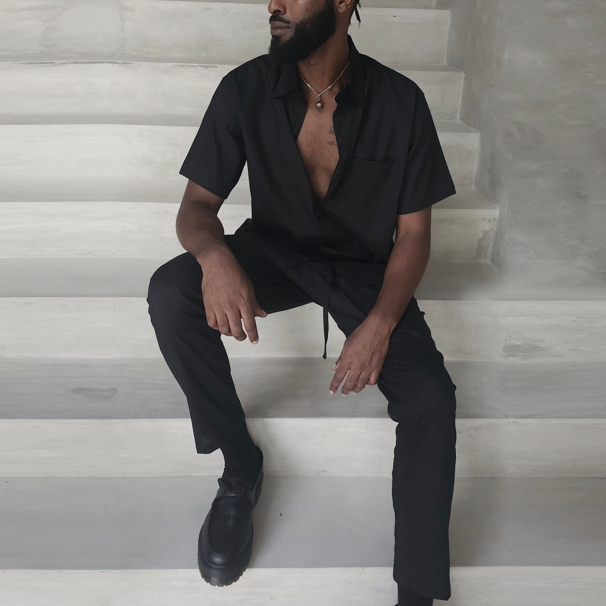 Hemp Button Shirt Black Men