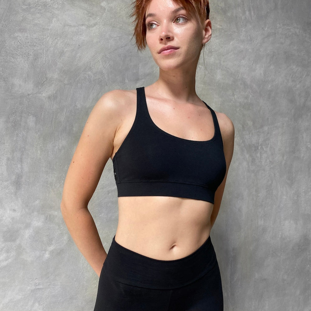 Black Sports Bra Organic Cotton Lycra New