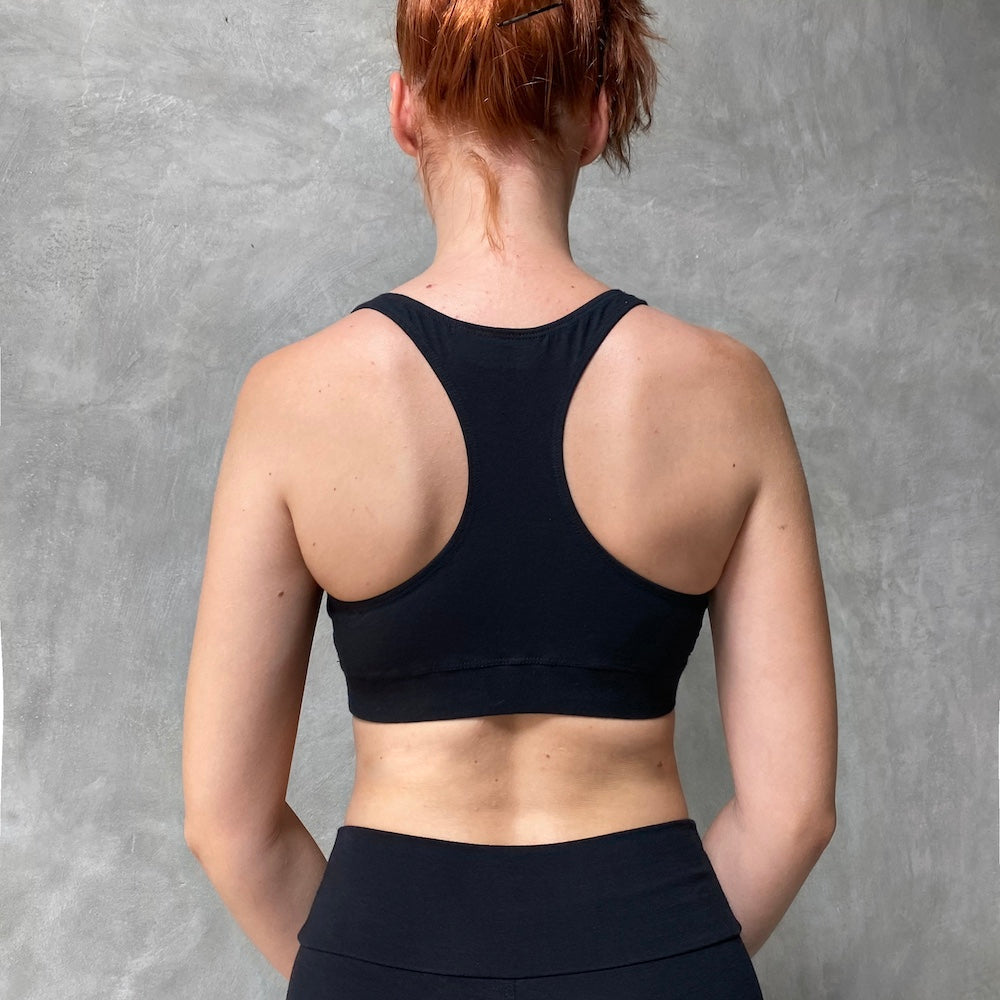 Black Sports Bra Organic Cotton Lycra New