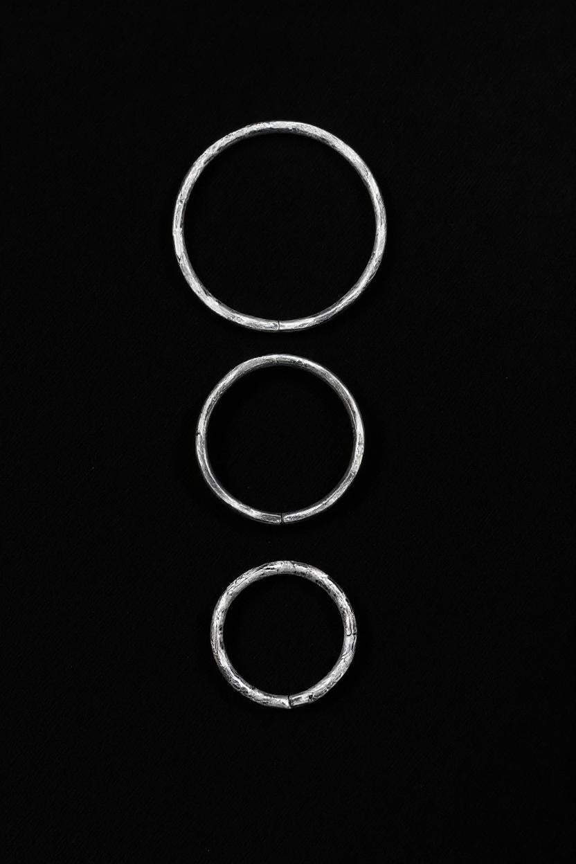 Gauged Hammered Hoops Silver