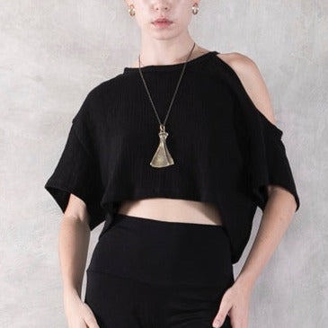 Gauze Hemp Crop Top Black