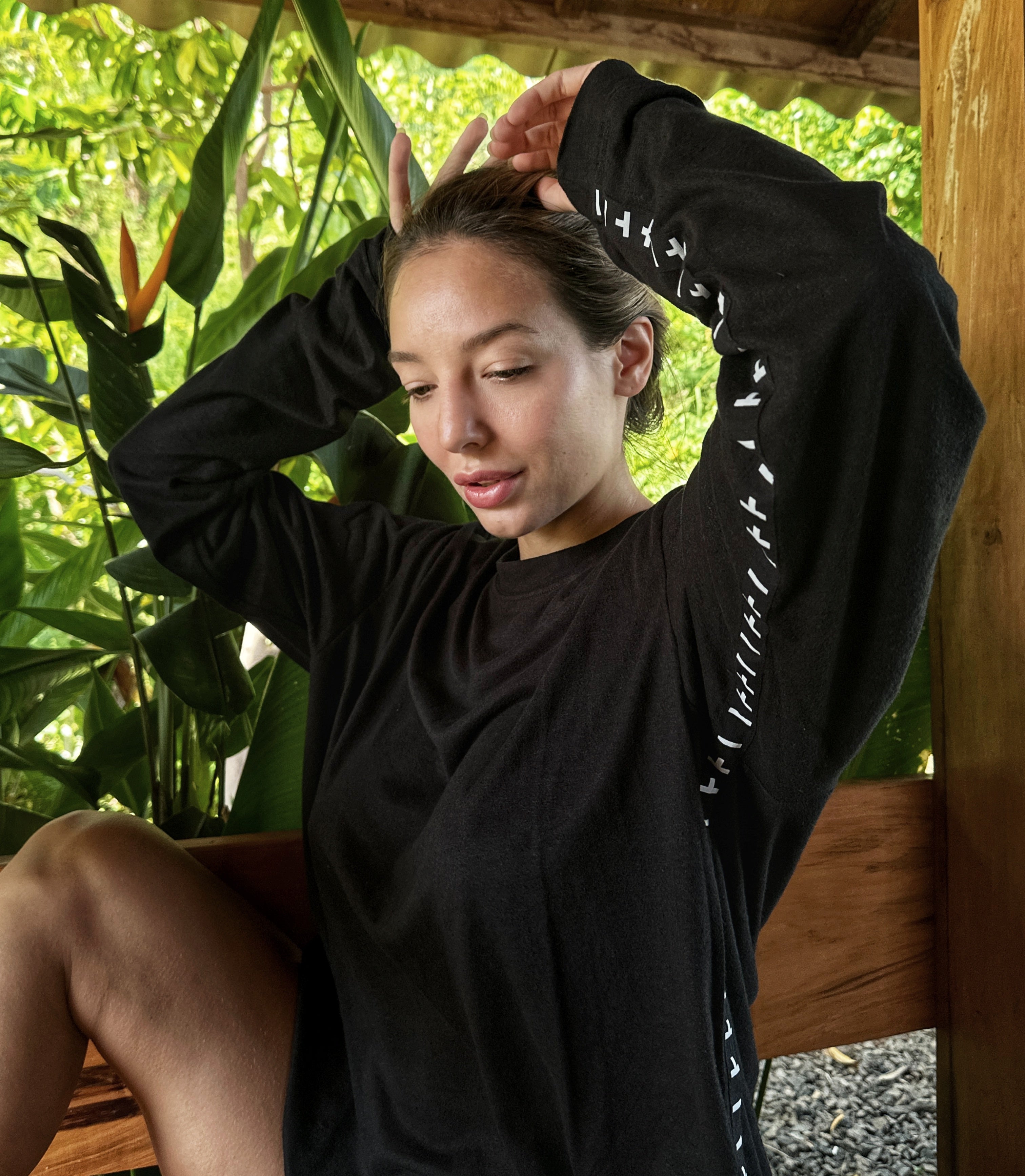Hemp Slub Long Sleeve Top Black