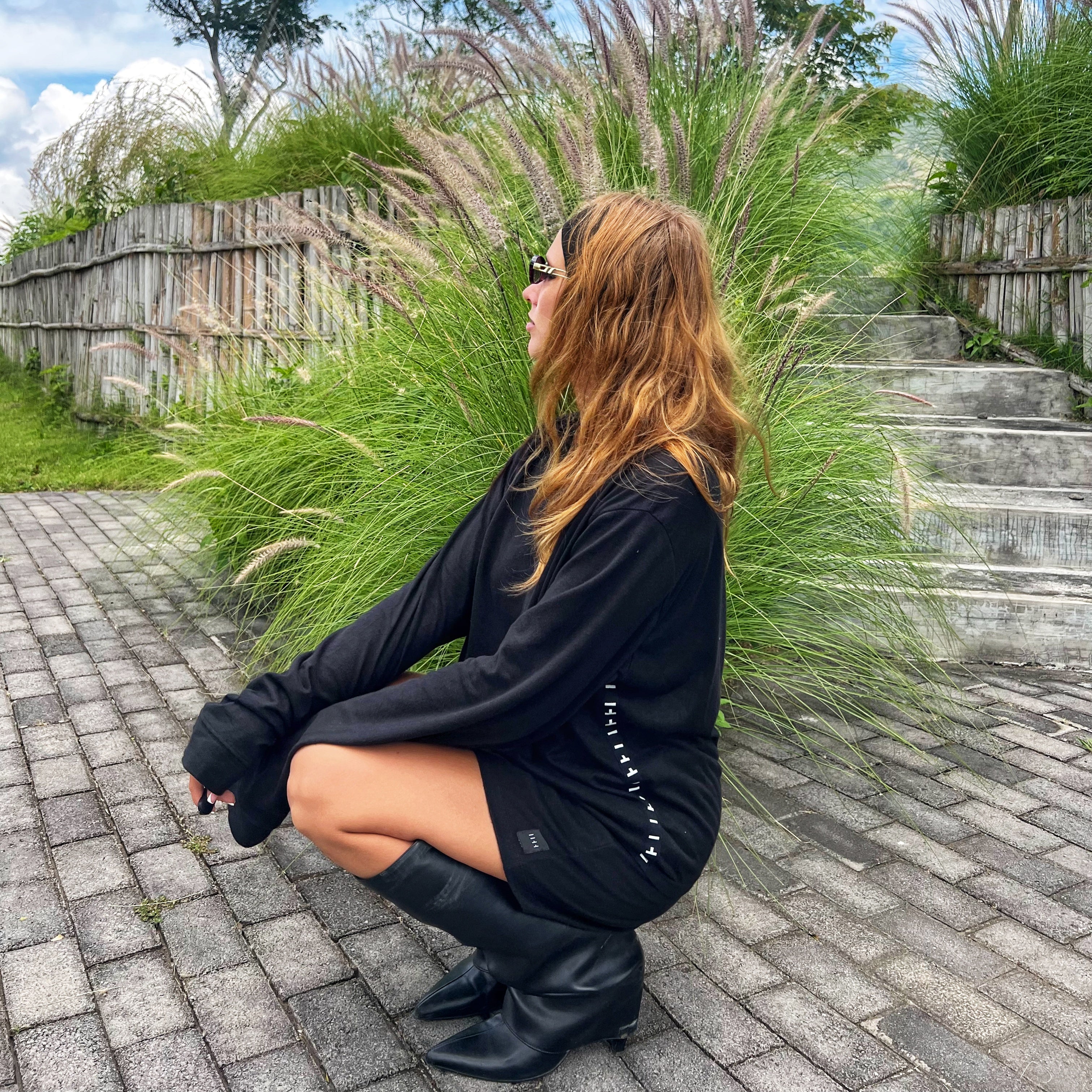 Hemp Slub Long Sleeve Top Black