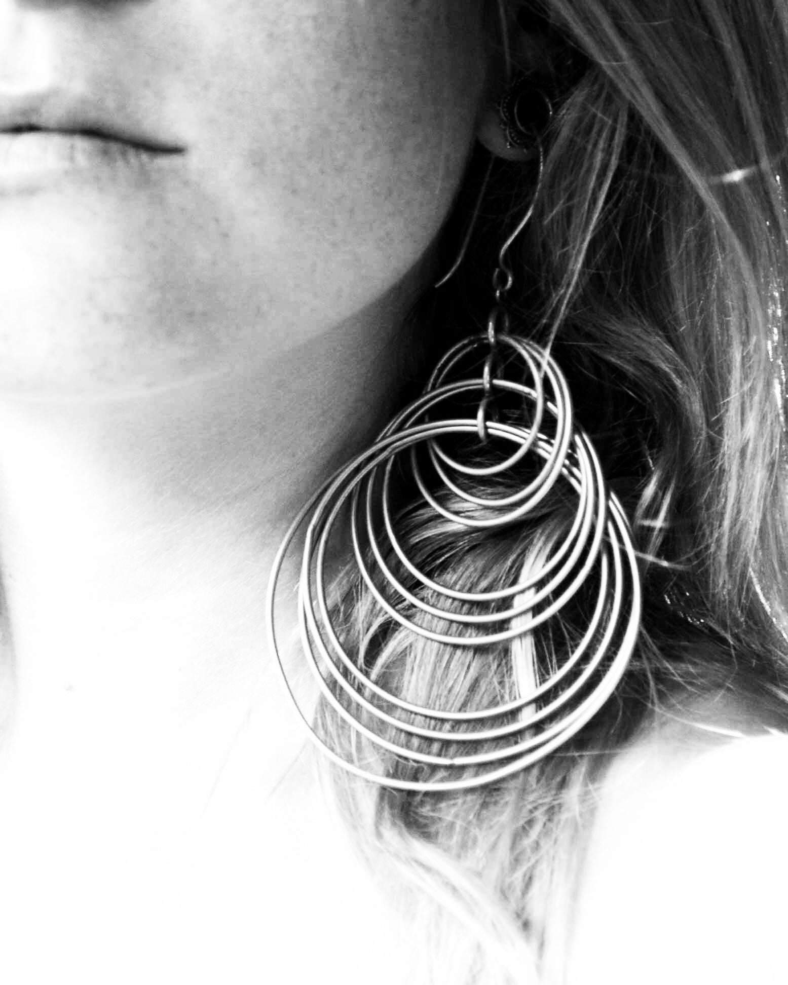 Hoop Dangle Earrings Silver