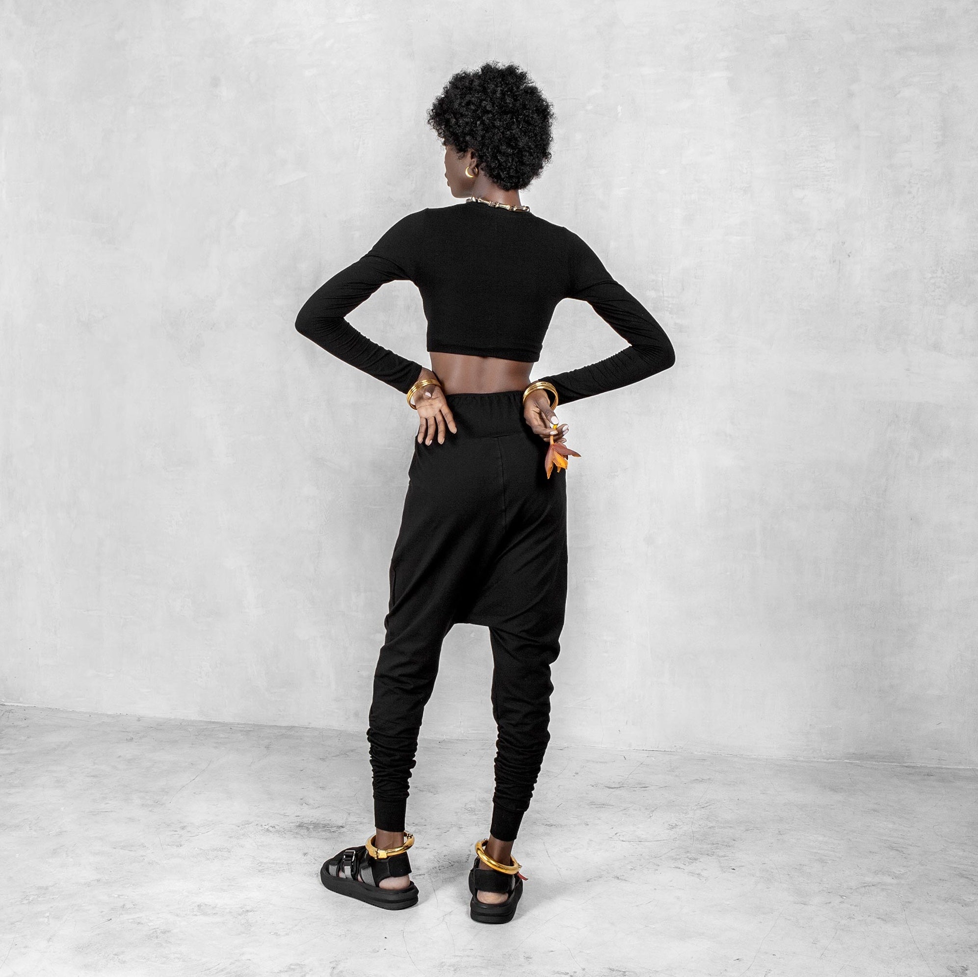 Black Low Crotch Pants Organic Cotton Lycra