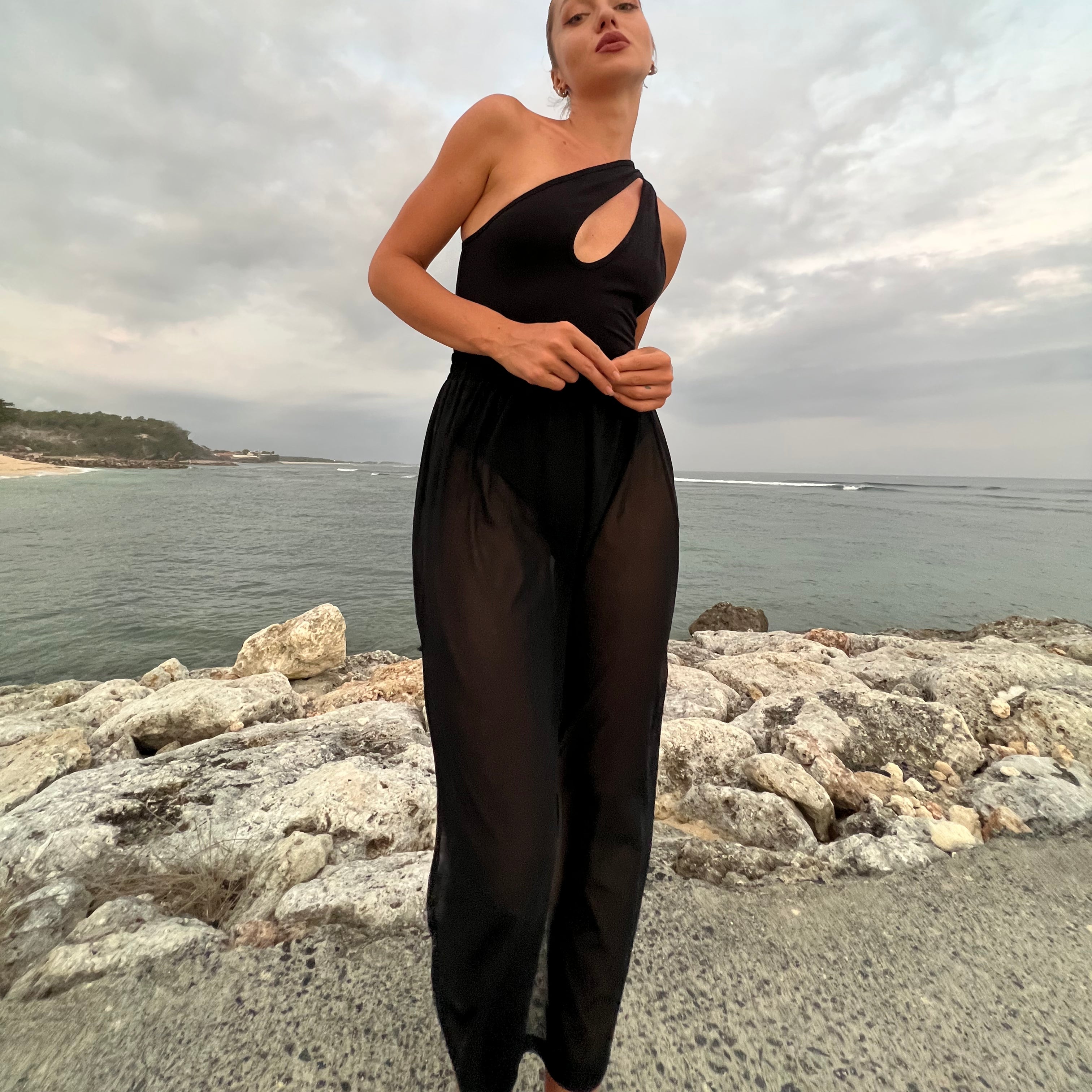 Asymmetric Bodysuit Black