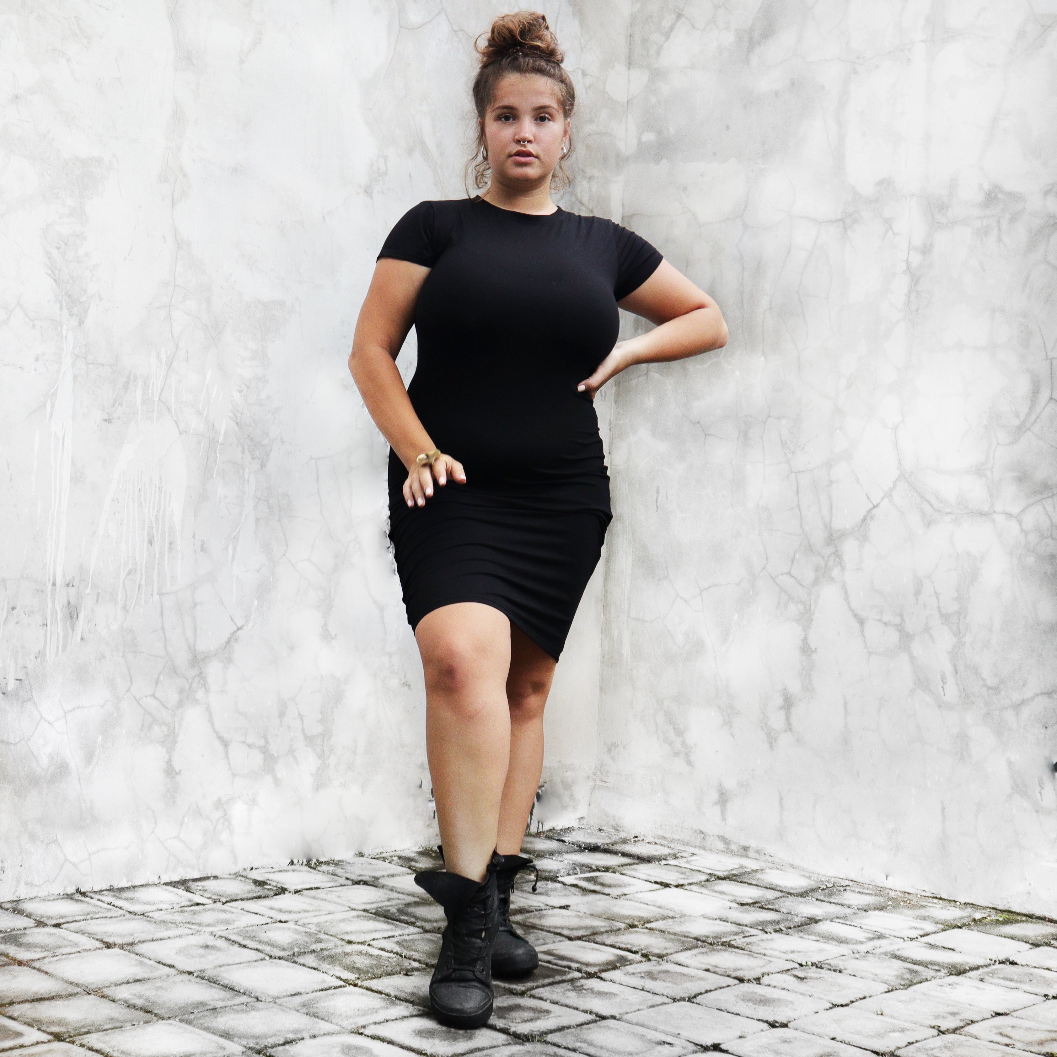 Black T-Shirt Dress Modal Lycra