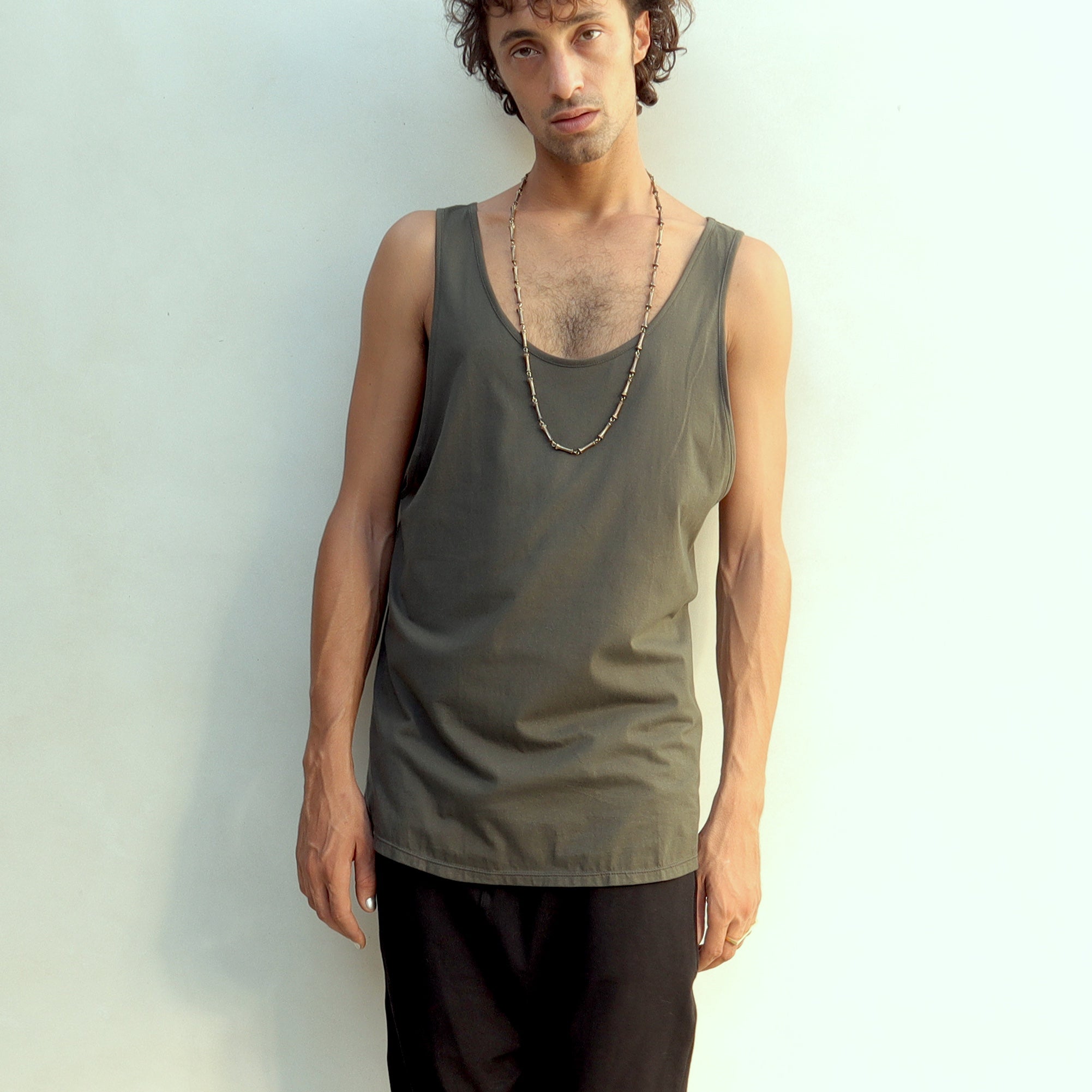 Mens Tank Top Organic Cotton Army Green