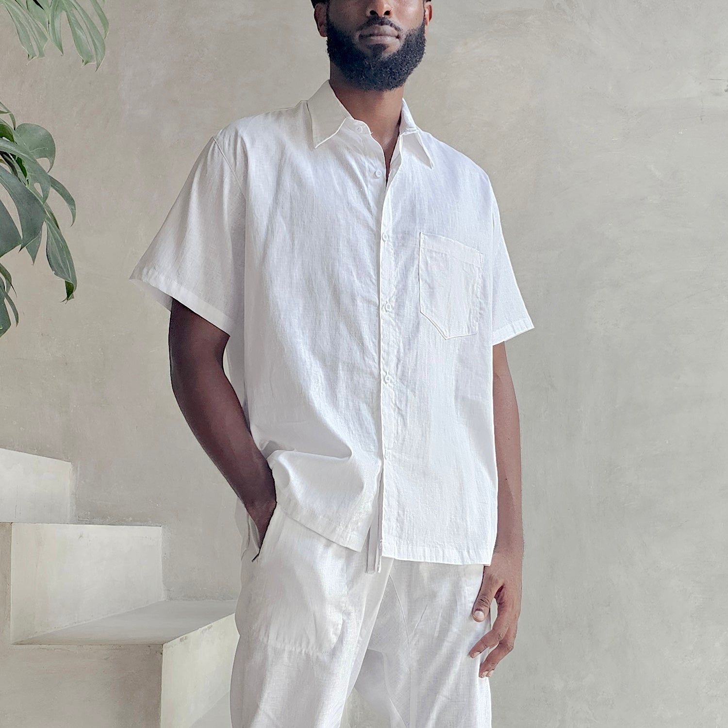 Hemp Button Shirt White Men