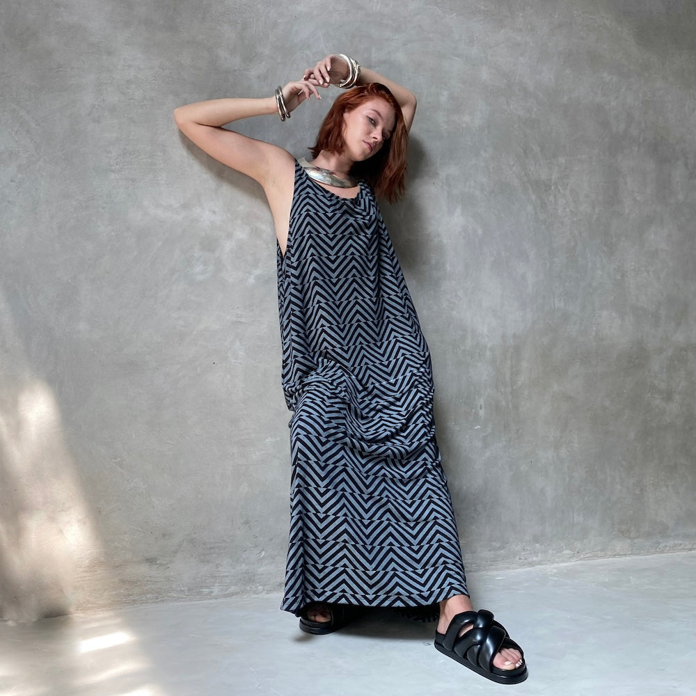 Zig Zag Tank Dress Grey Black