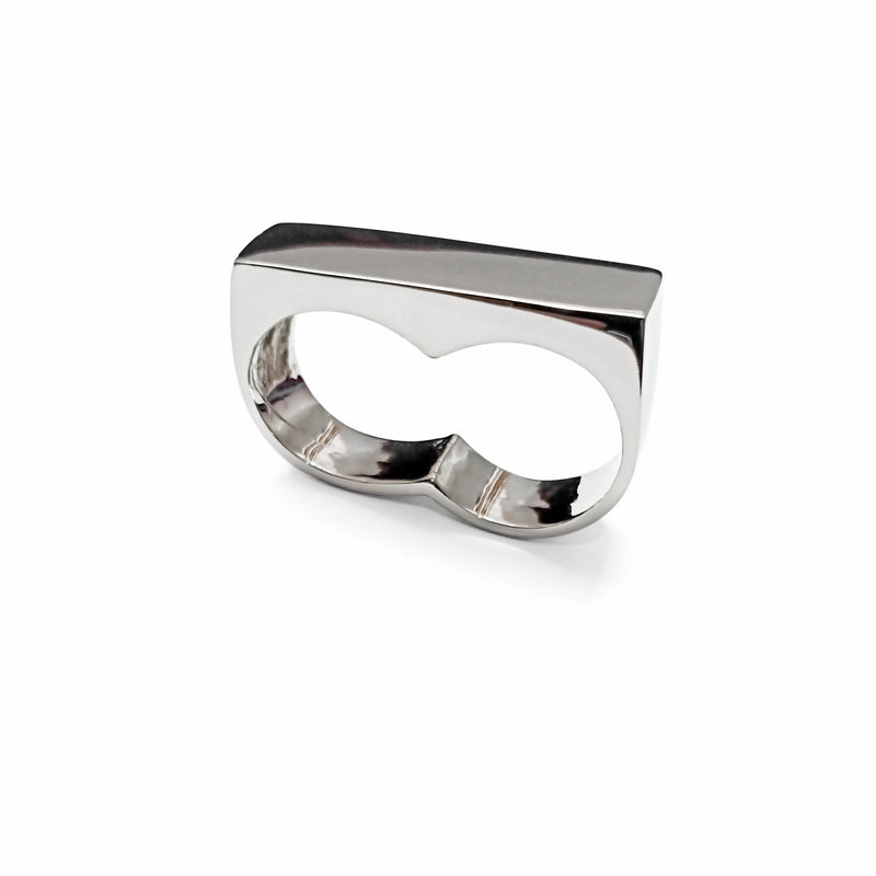 2 Finger Ring Wide Silver