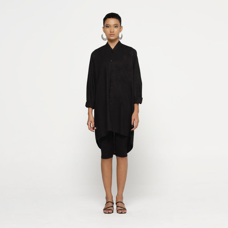 Button Down Tunic Black Hemp