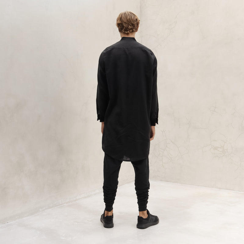 Men's Button Down Tunic Hemp & Organic Cotton Black