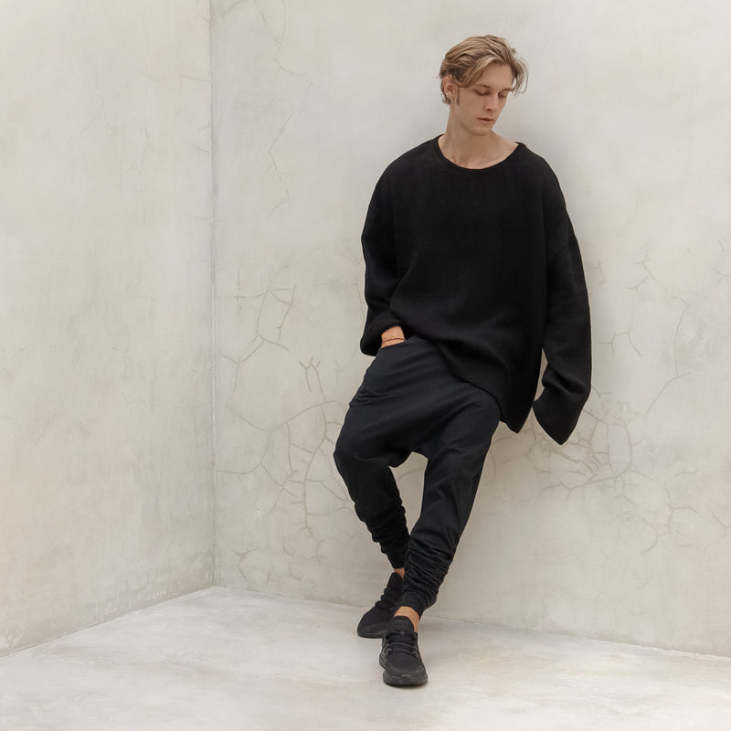 Mens Black Hemp Gauze Top