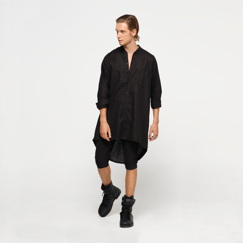 Men's Button Down Tunic Hemp & Organic Cotton Black