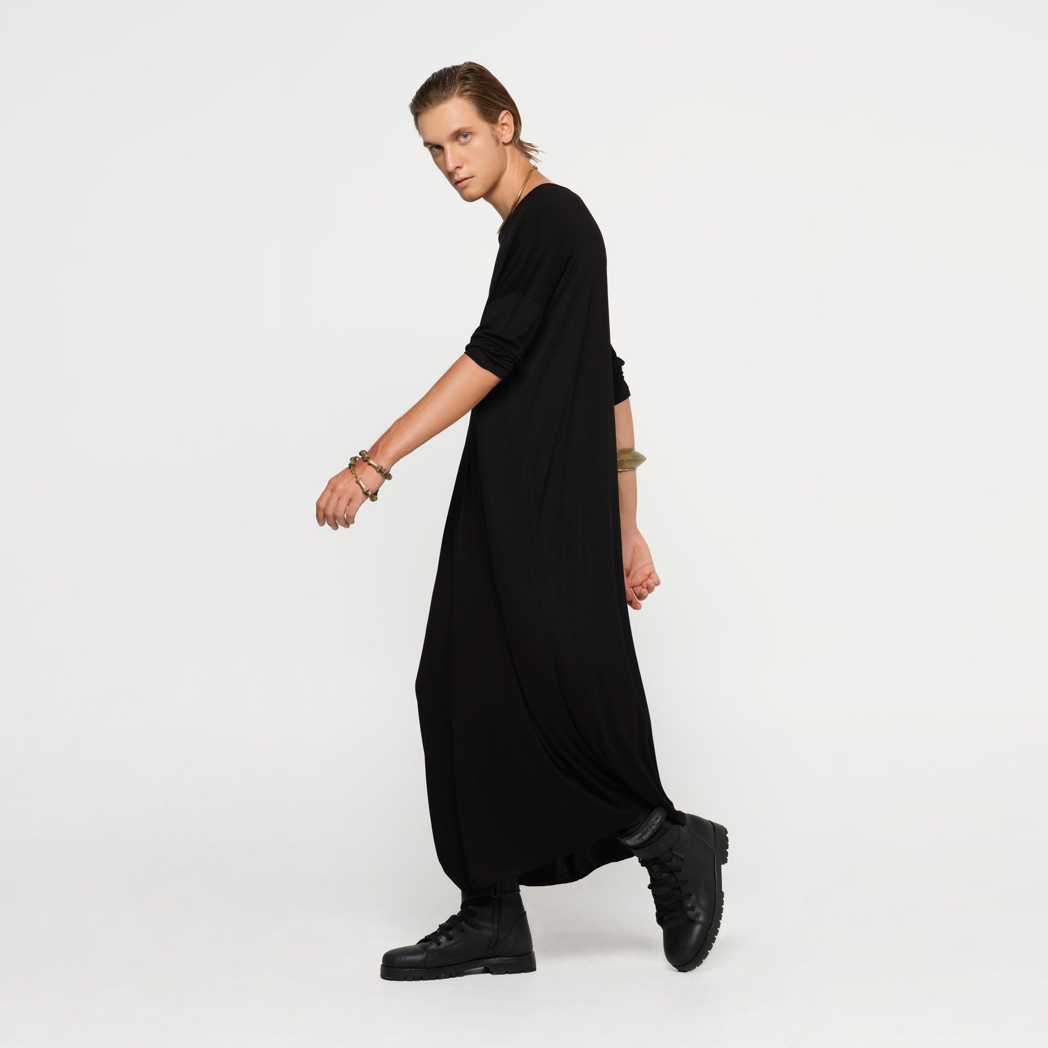 Men's Long Sleeve Black Kaftan