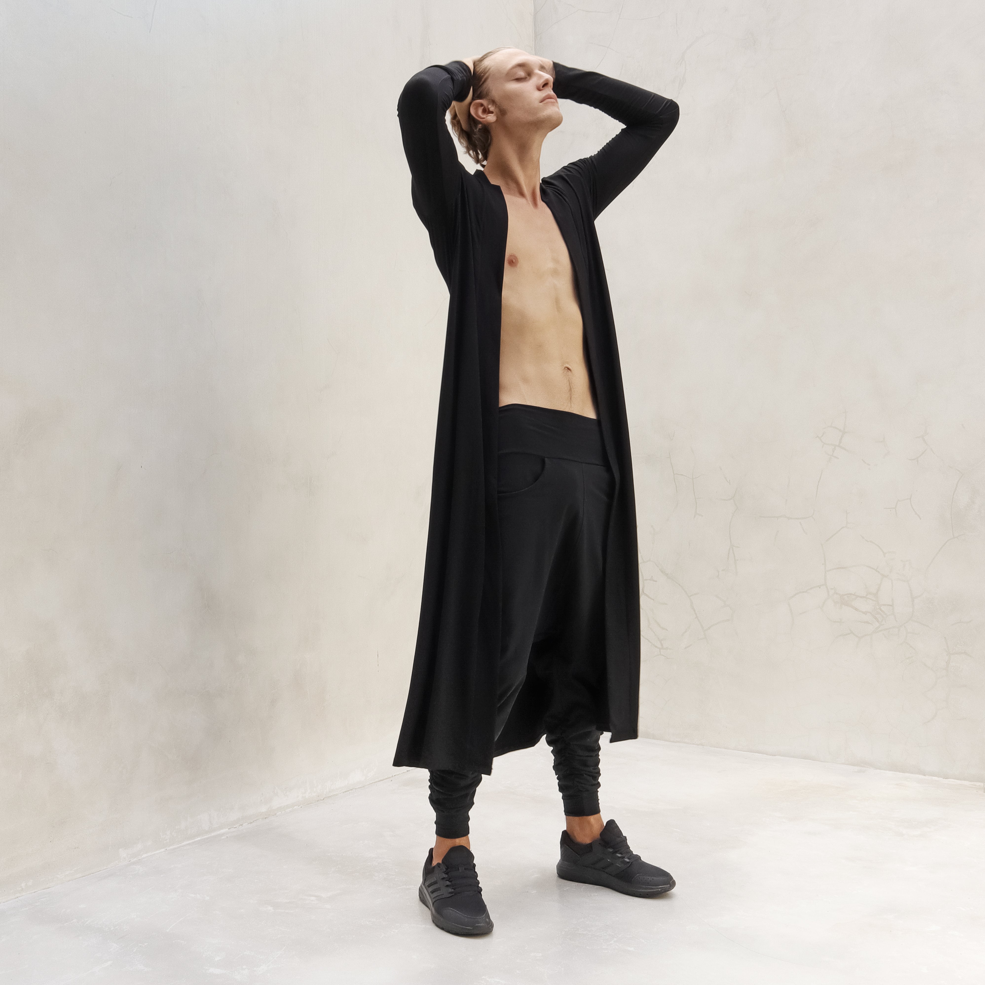 Mens Black Long Cardigan Modal Lycra