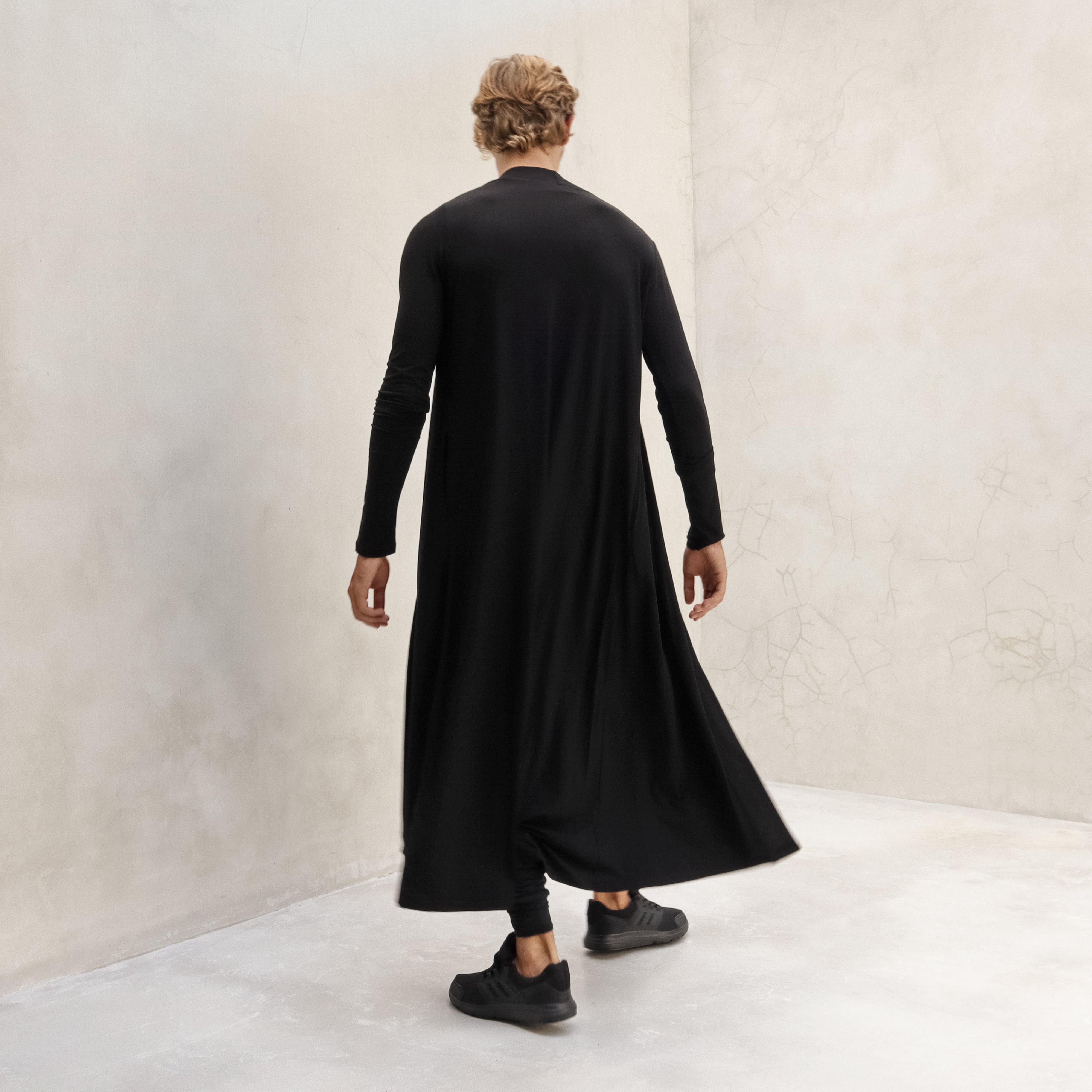 Mens Black Long Cardigan Modal Lycra