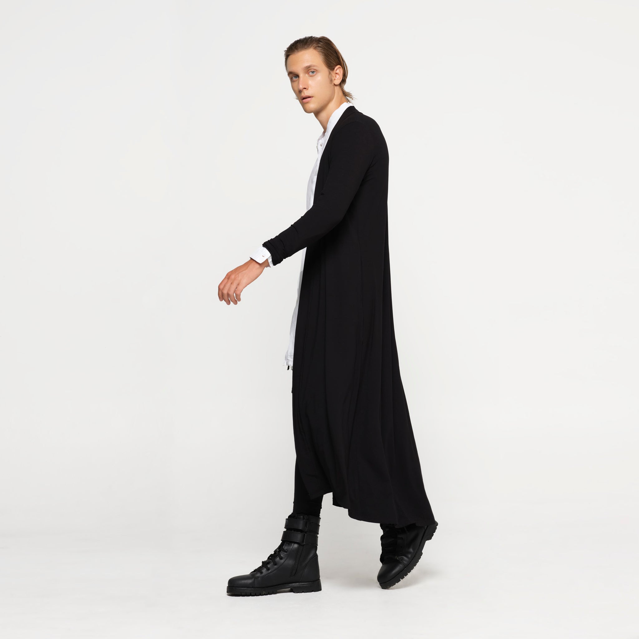 Mens Black Long Cardigan Modal Lycra