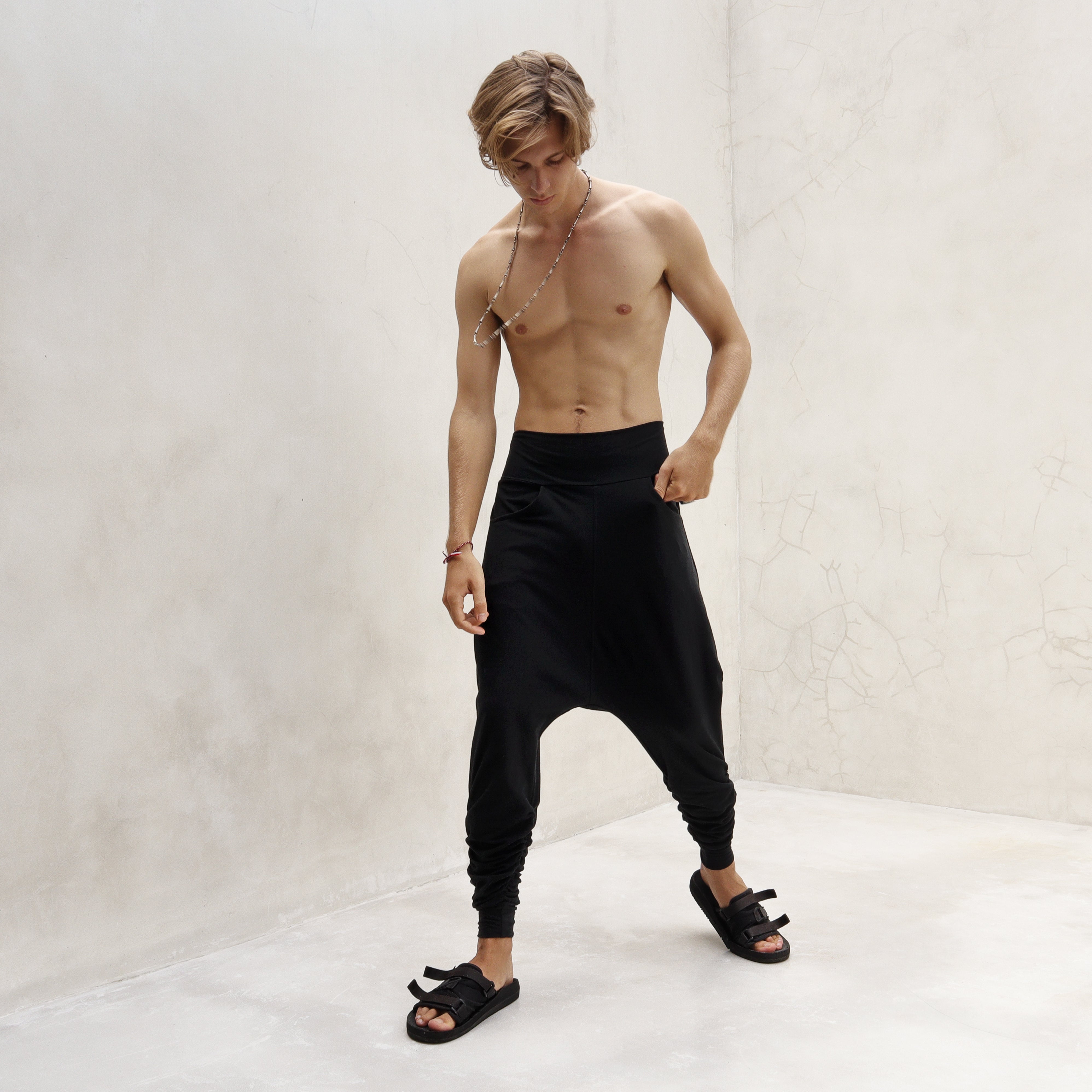 Mens Black Low Crotch Pants Organic Cotton Lycra