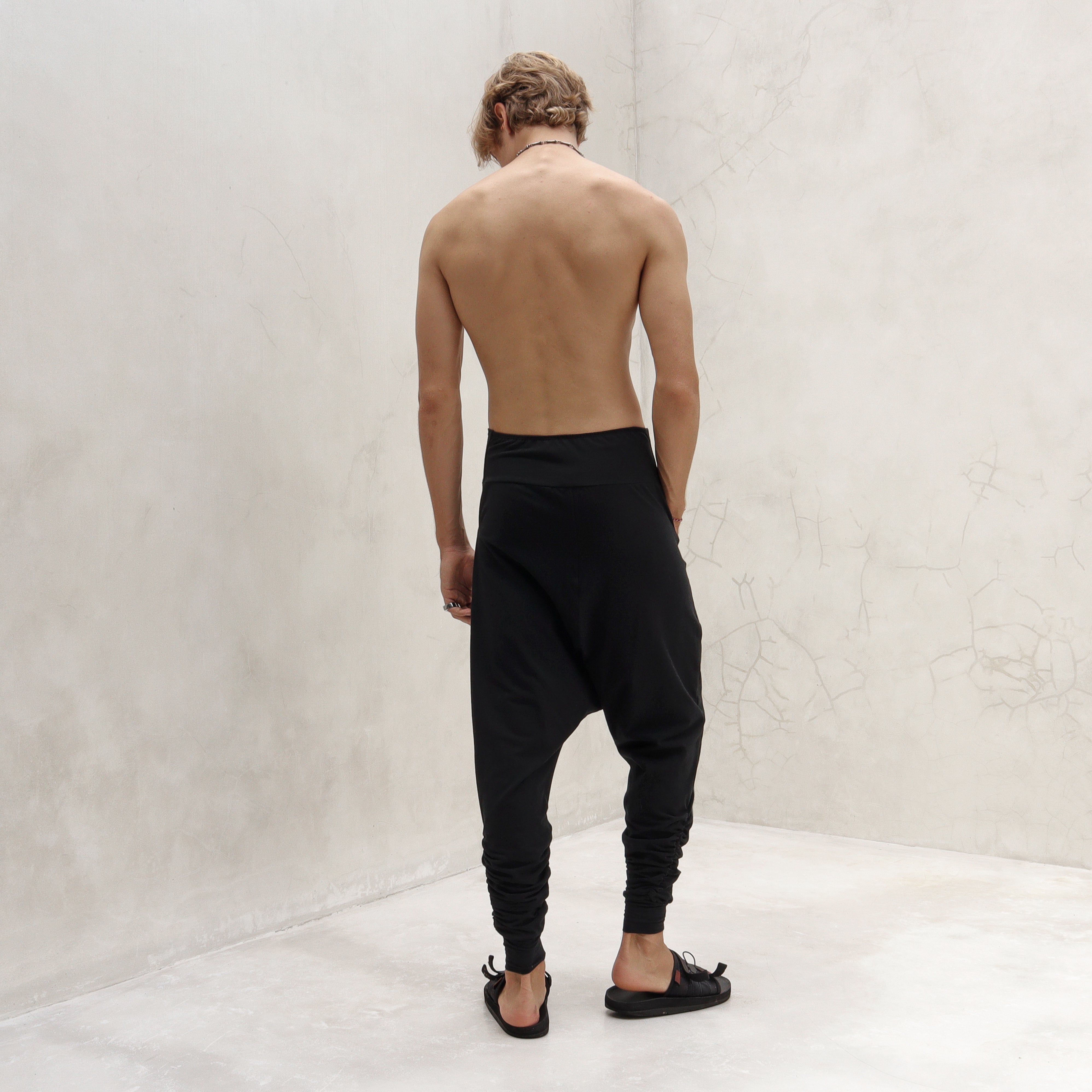 Mens Black Low Crotch Pants Organic Cotton Lycra