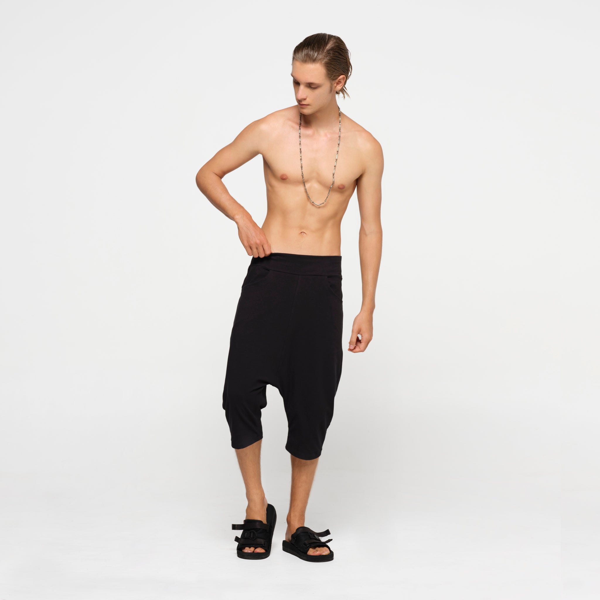 Men's Black Low Crotch Shorts Organic Cotton Lycra