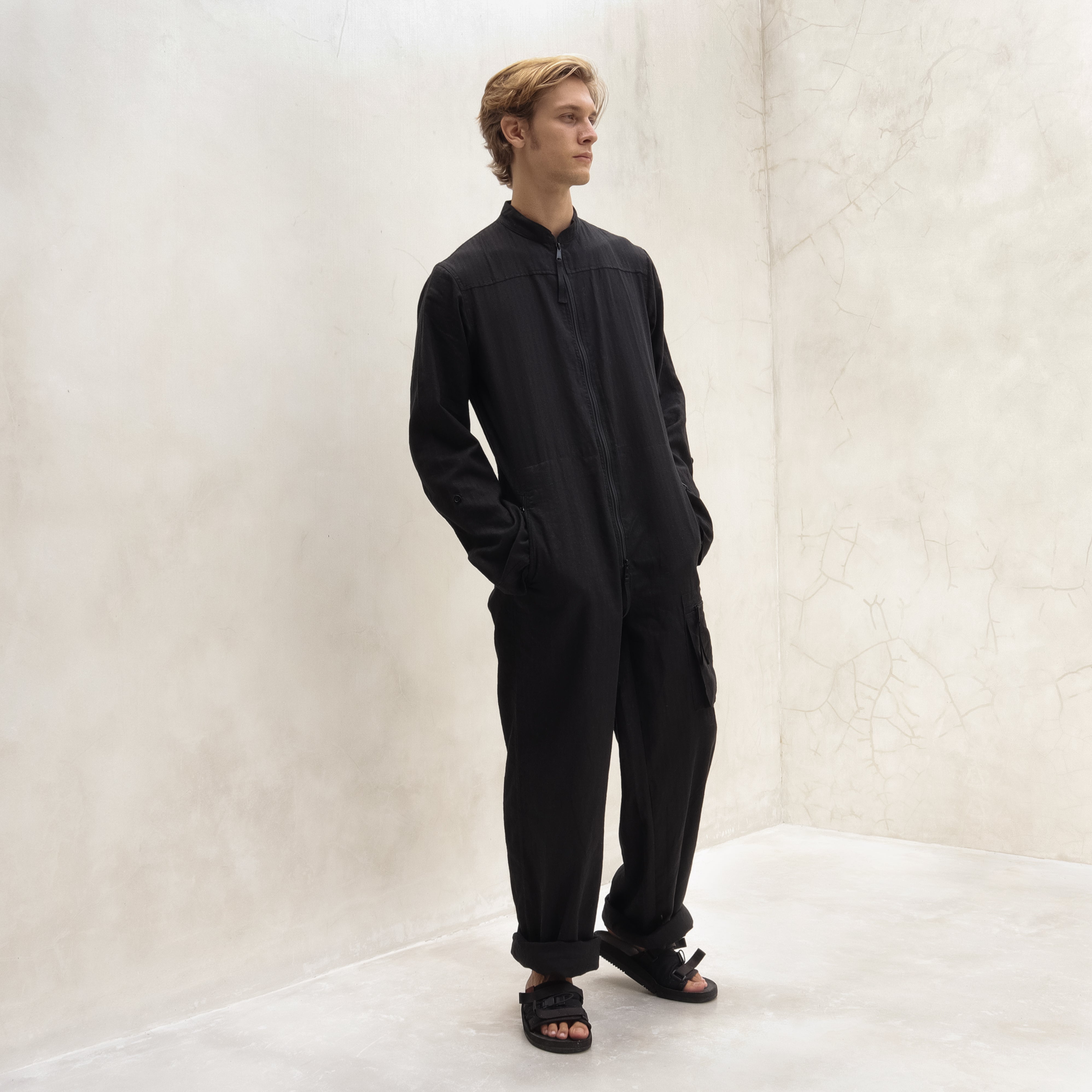 Mens Summer Coverall Black Hemp