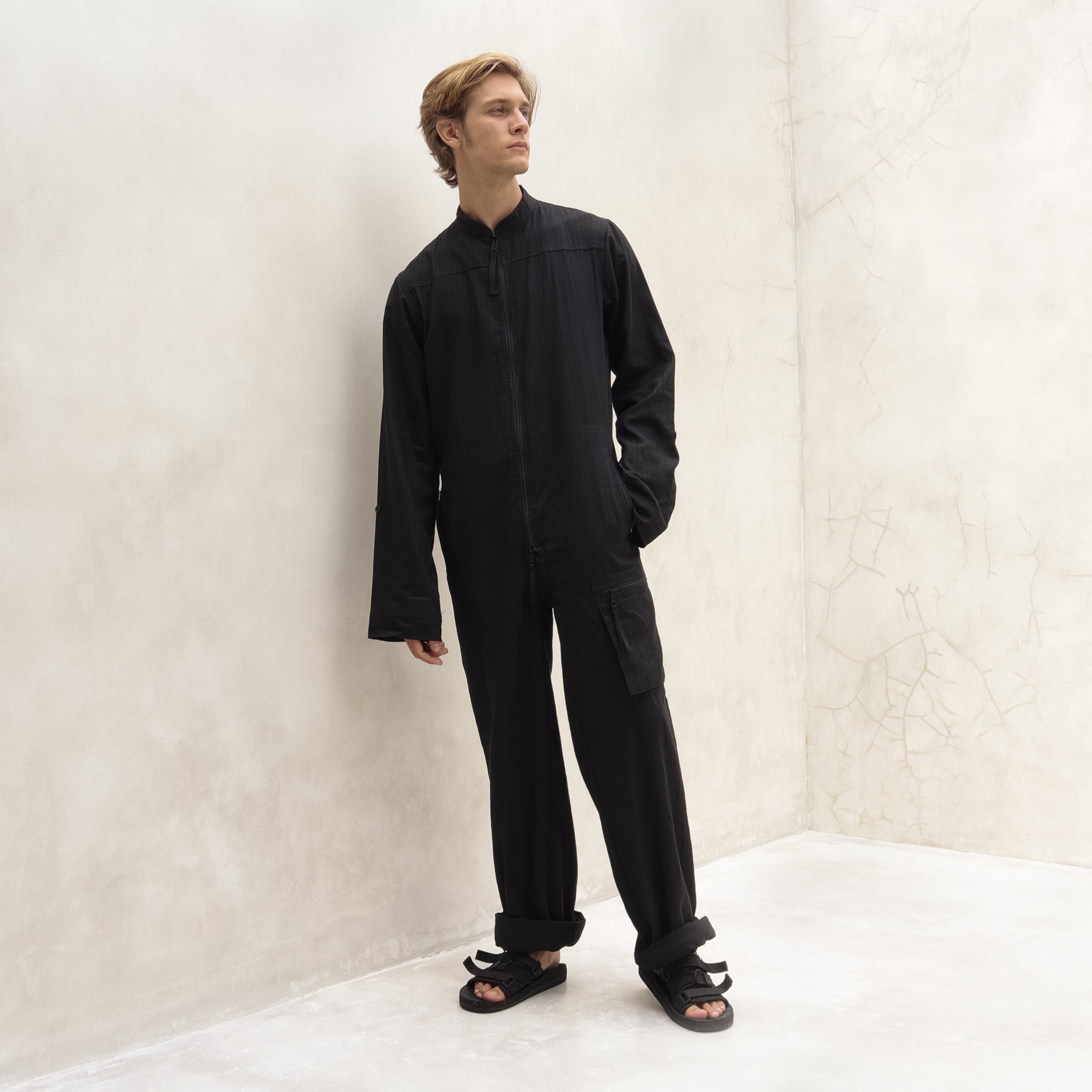 Mens Summer Coverall Black Hemp