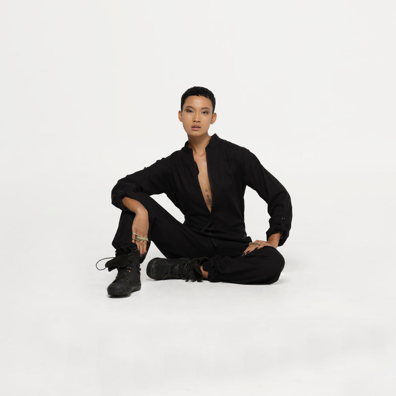 Summer Coverall Black Hemp