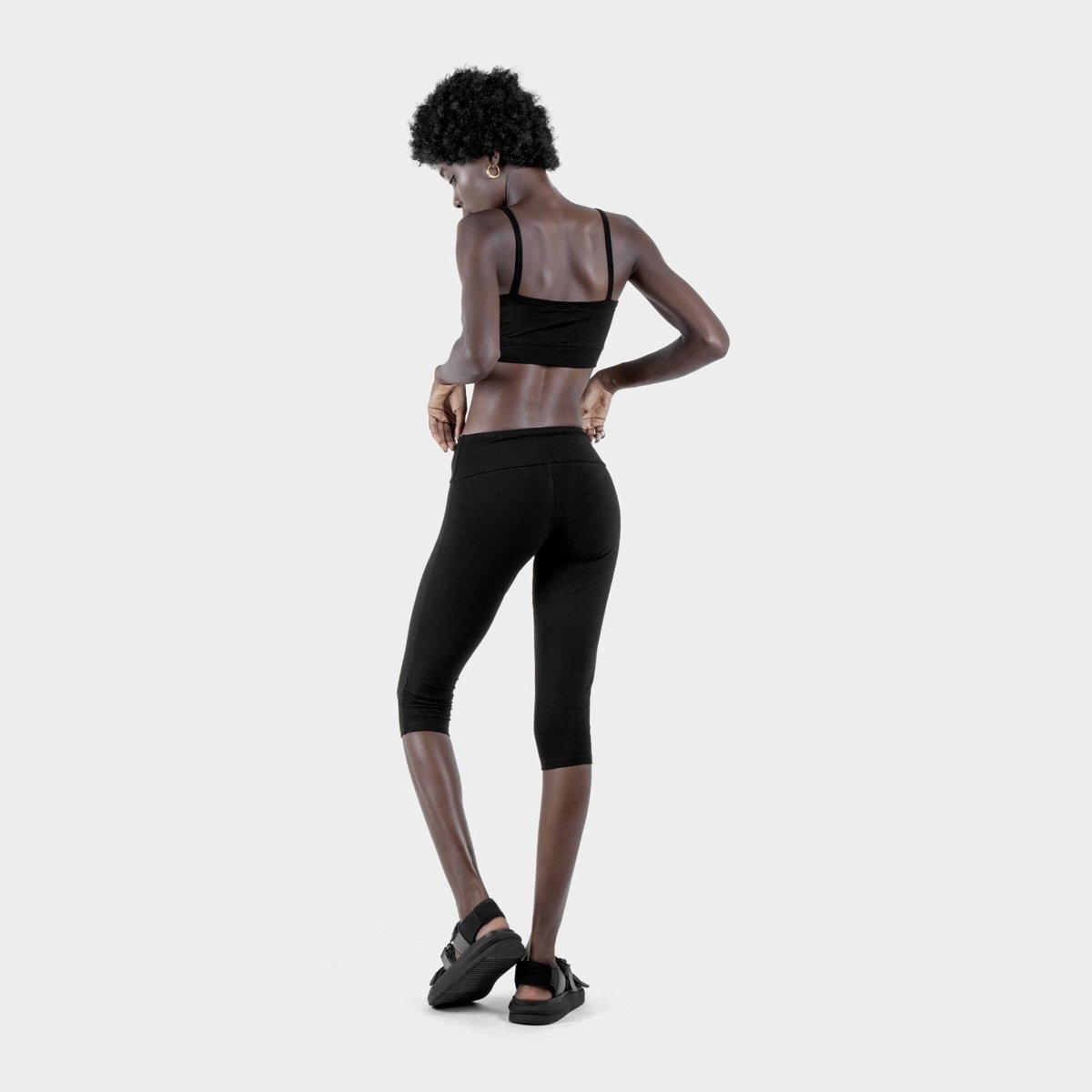 Black Cropped Leggings Organic Cotton Lycra - eleven44