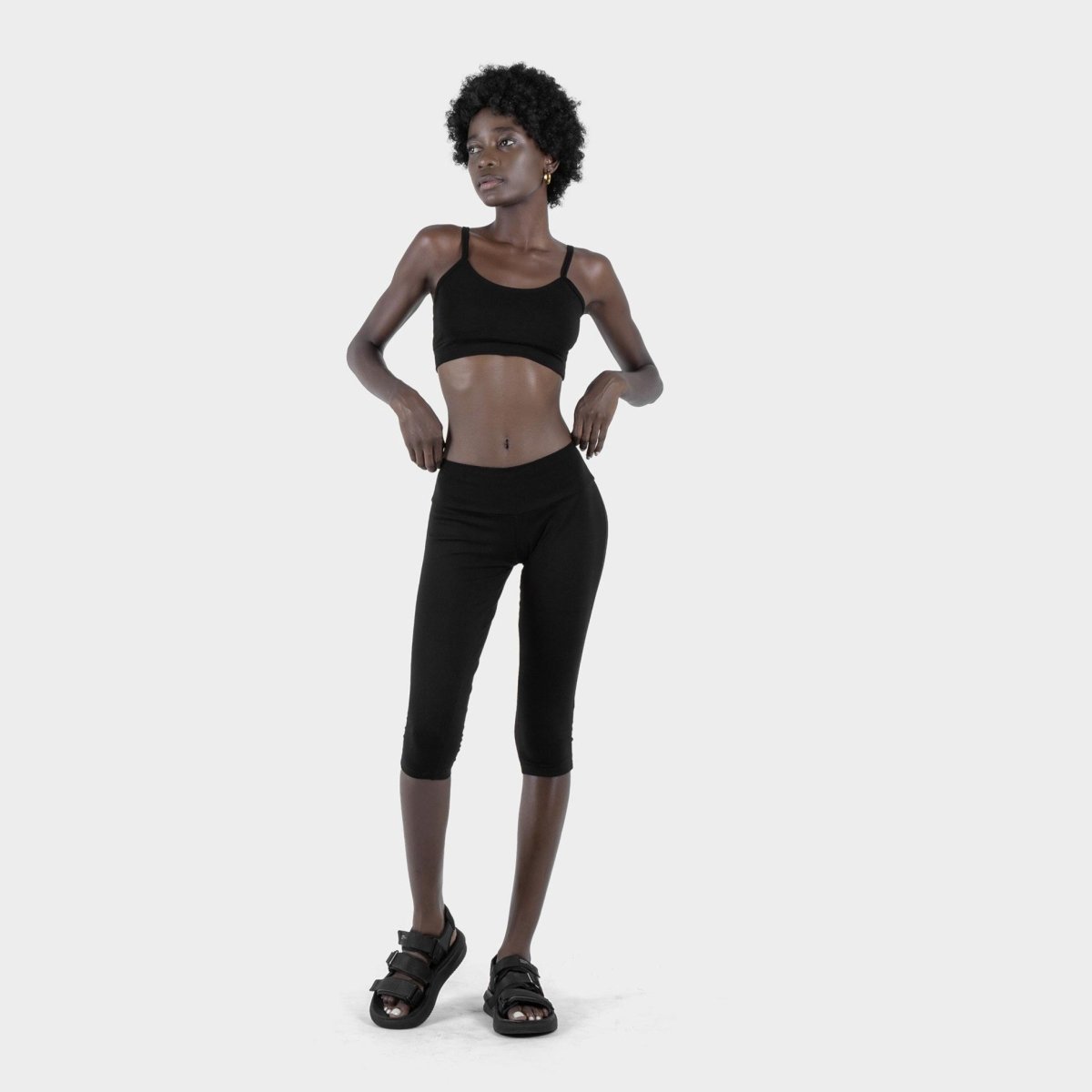 Black Cropped Leggings Organic Cotton Lycra - eleven44