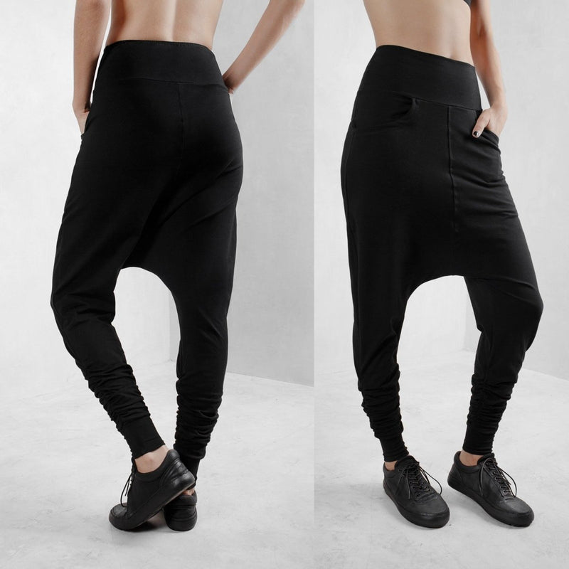 Black Low Crotch Pants Organic Cotton Lycra - eleven44