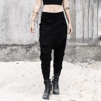 Black Low Crotch Pants Organic Cotton Lycra - eleven44