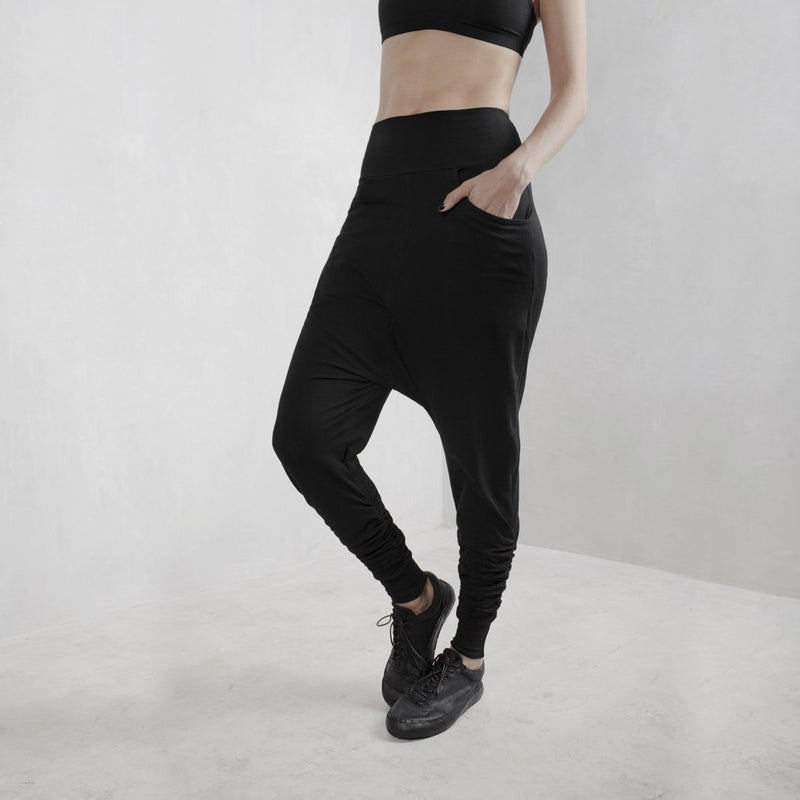 Black Low Crotch Pants Organic Cotton Lycra - eleven44
