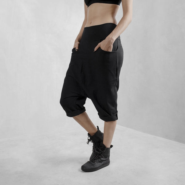 Black Low Crotch Shorts Organic Cotton Lycra - eleven44
