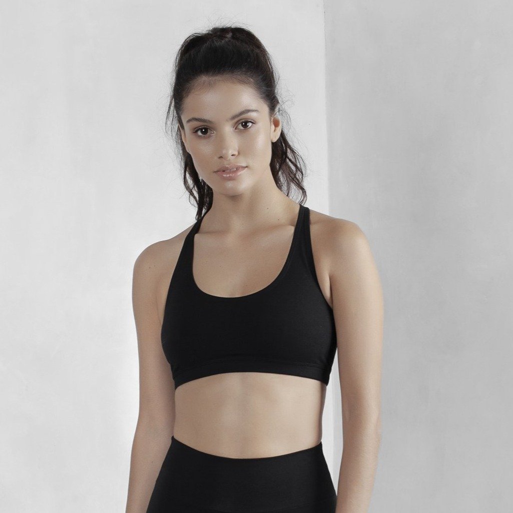 Black Sports Bra Organic Cotton Lycra - eleven44