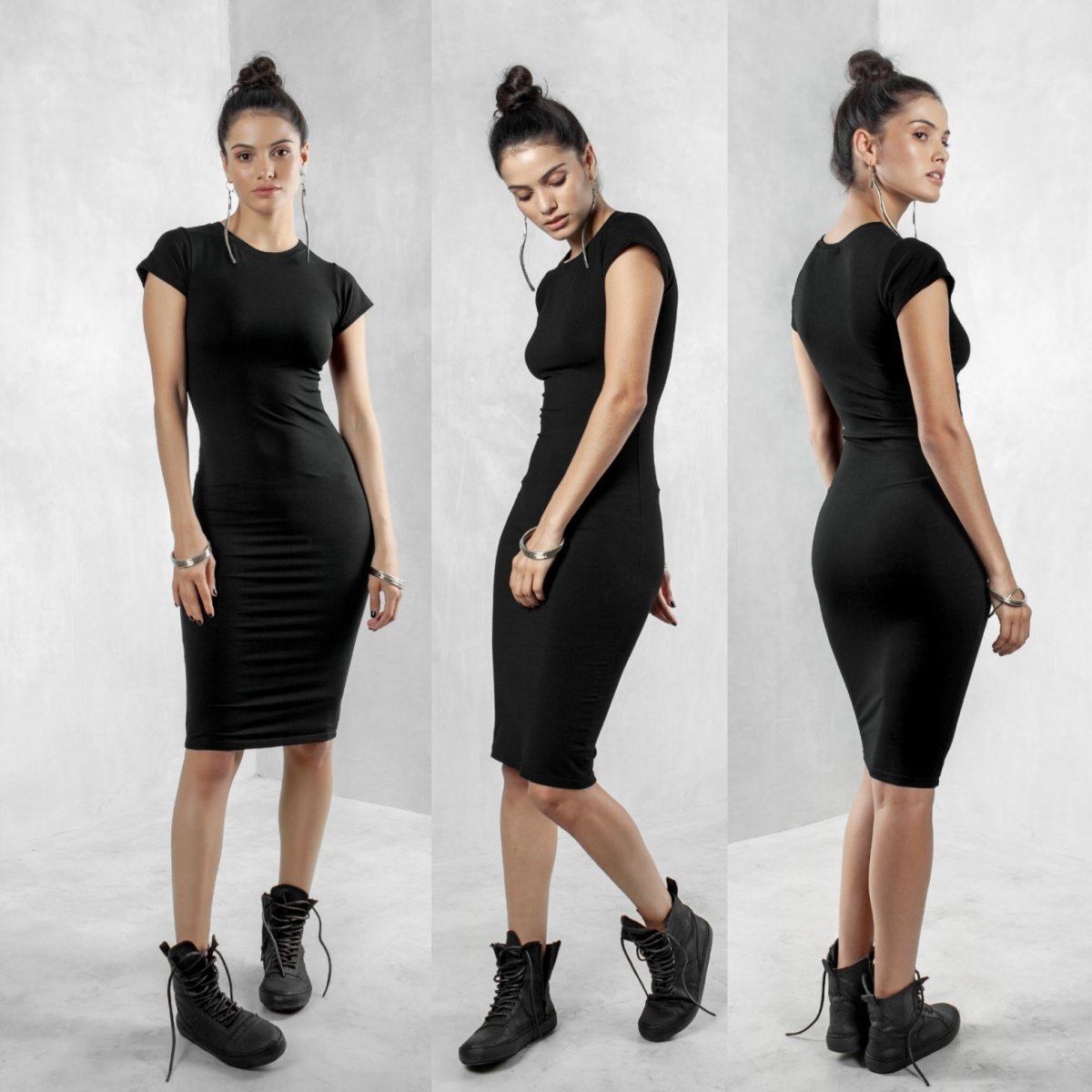 Black T-Shirt Dress Modal Lycra - eleven44