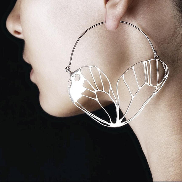 Butterfly Wing Hoops Silver - eleven44