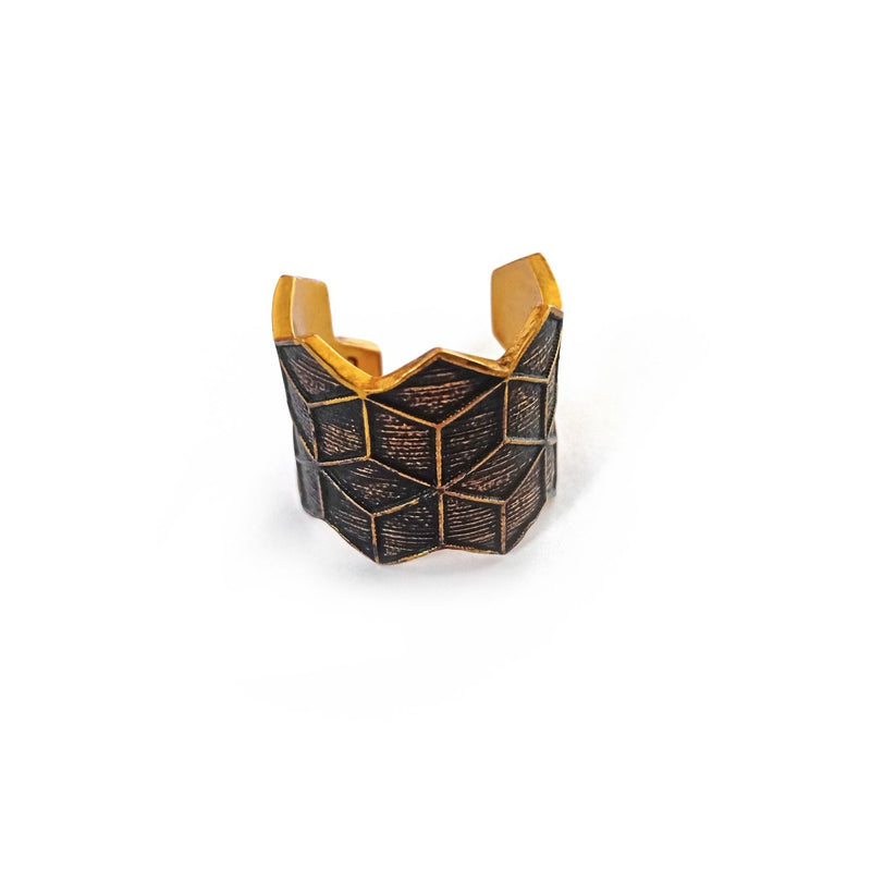 Cube Ring & Ear Cuff Gold - eleven44