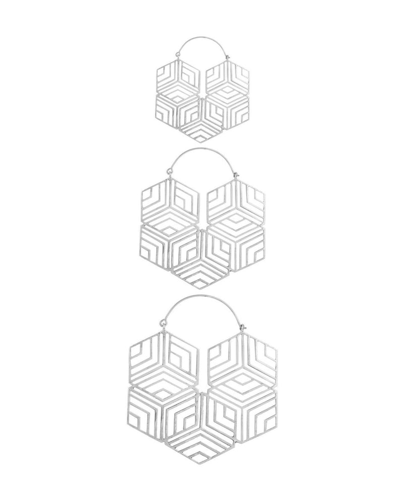 Hexagonal Hoops Silver - eleven44