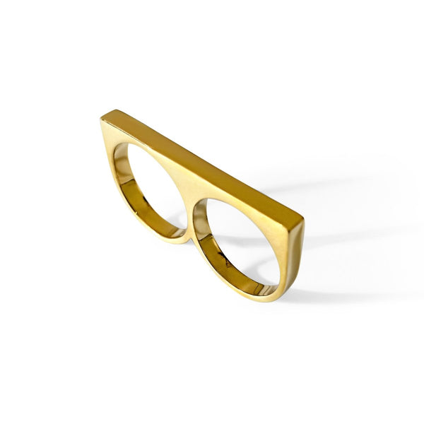 Mens 2 Finger Ring Slim Square Gold - eleven44