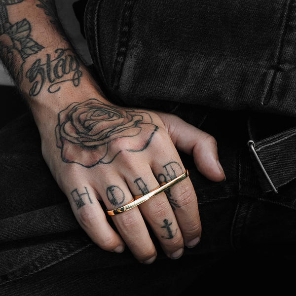 Mens 3 Finger Ring Slim Gold - eleven44