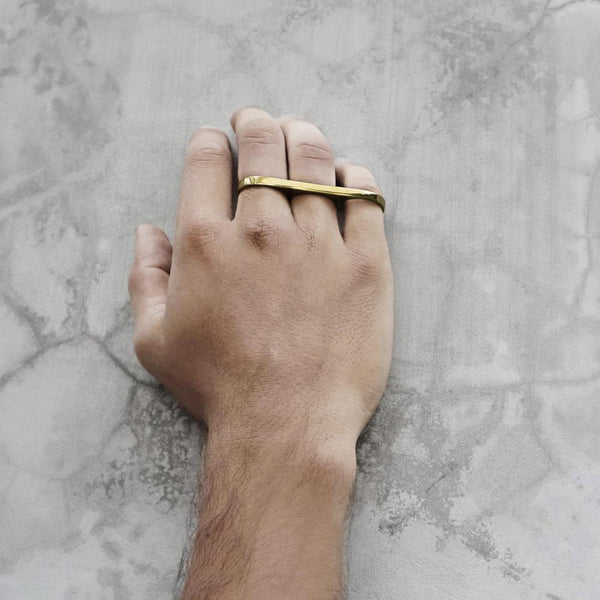 Mens 3 Finger Ring Slim Gold - eleven44
