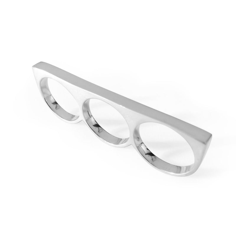 Mens 3 Finger Ring Slim Square Silver - eleven44