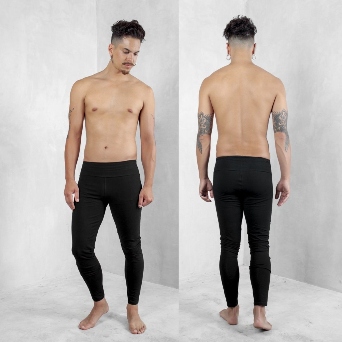 Mens Black Leggings Organic Cotton Lycra - eleven44